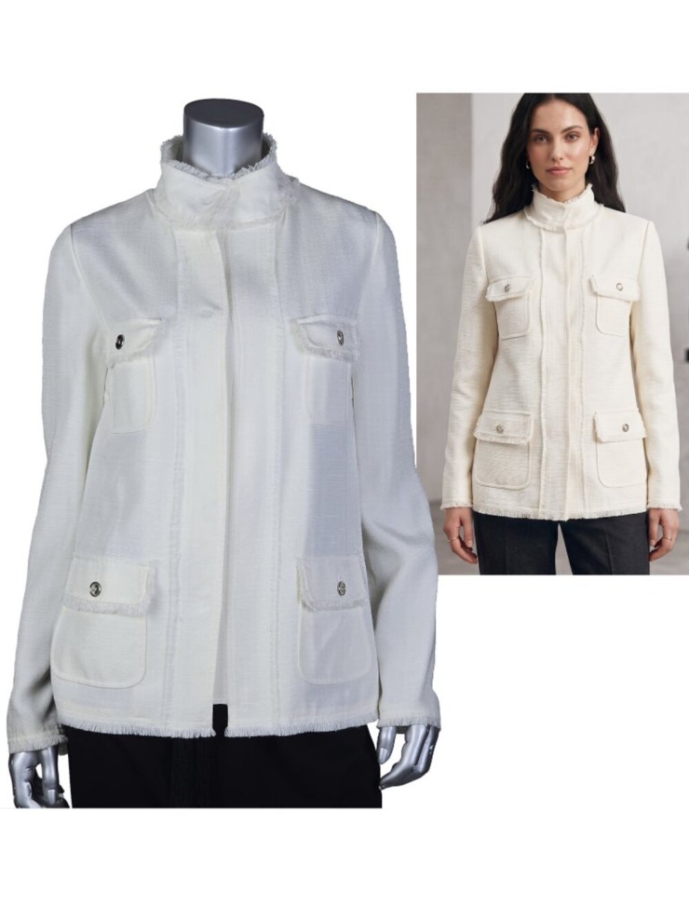DOLCE & GABBANA JACKET w STAND COLLAR FRAYED TRIM POCKETS LADIES sz 42 US 6